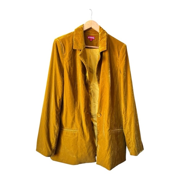 STAUD Madden Velvet Blazer In Ocher Size L - Picture 3 of 13